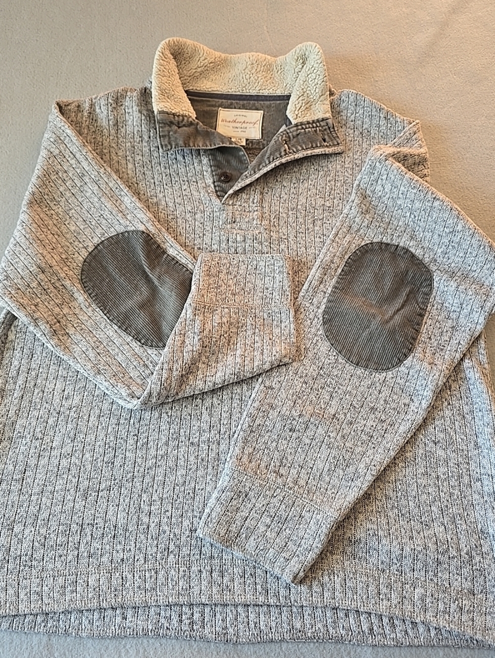 VTG Weatherproof Men’s Grey Knit Zip-Up Sweater with Cream Sherpa Collar - Picture 3 of 8